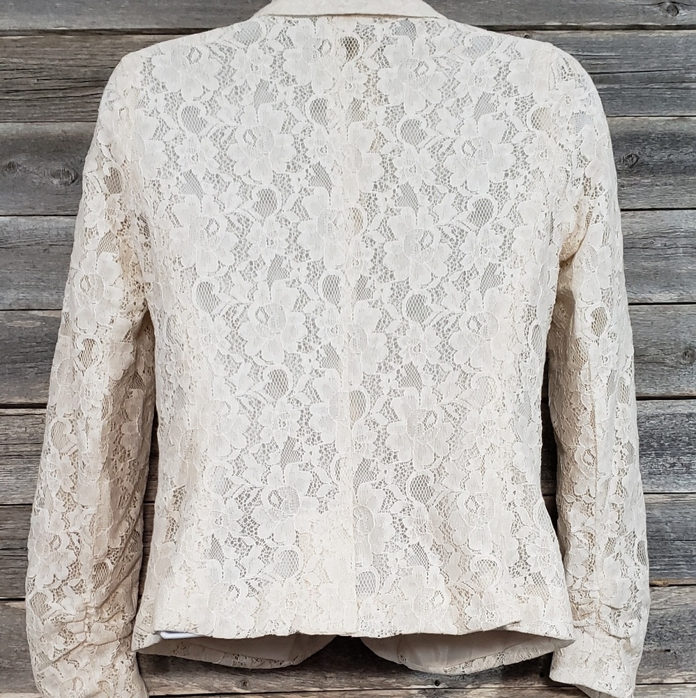 NY Collection Petite Lace Detail One Button Blazer - Picture 2 of 2